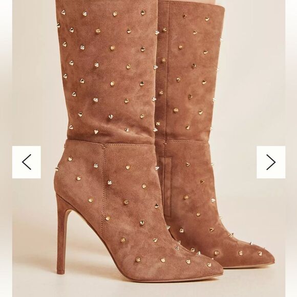Sam Edelman Brown Studded Waylyn Tall Boots tan suede women’s pointy toe 7.5 NWT - Picture 1 of 16